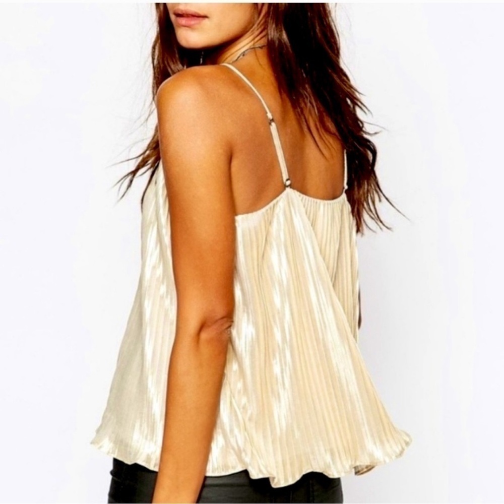 Abercrombie & Fitch Gold Champagne Pleated Swing Tank Top